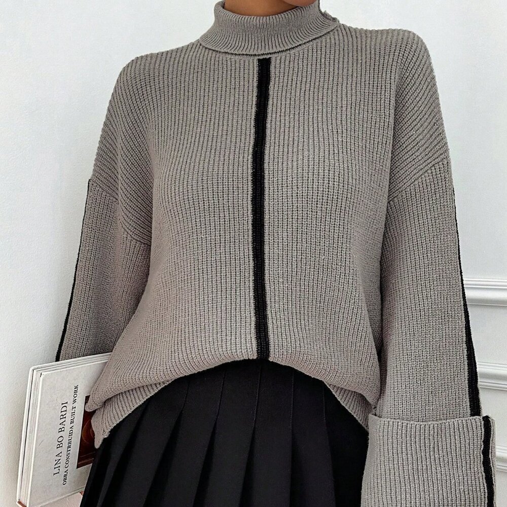 Fall Winter Women's Casual Fold Cuff Turtleneck Sweater top - Picture 3 of 6